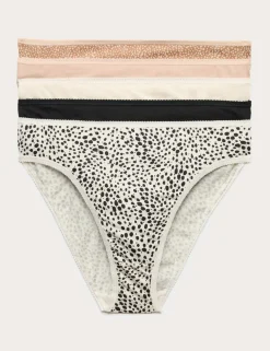 5pk Pure Cotton High Leg Knickers