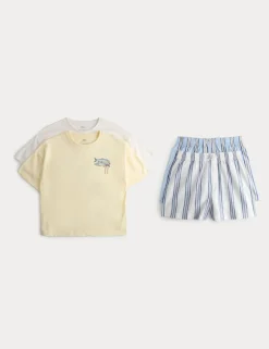 2pk Pure Cotton Shell and Stripe Pyjamas (6-16 Yrs)