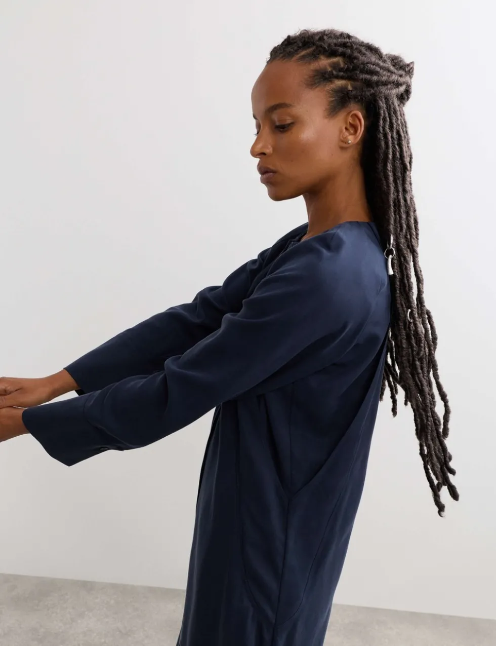 Pleat Detail Midi Dress