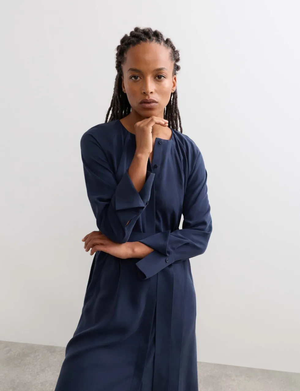 Pleat Detail Midi Dress