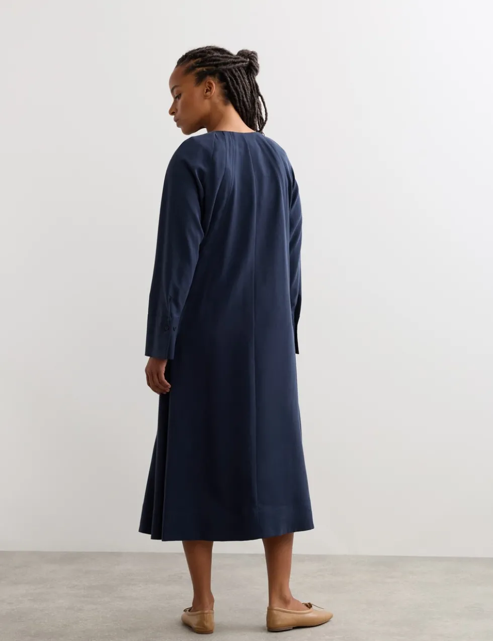 Pleat Detail Midi Dress