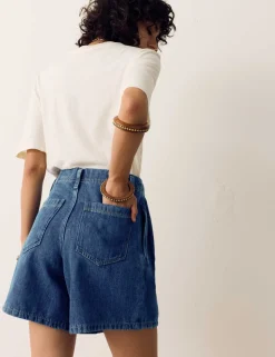Pleat Front Denim Shorts