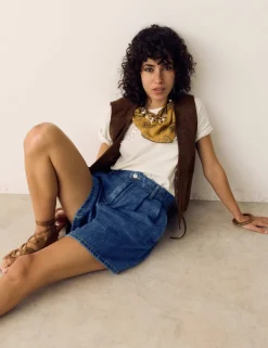 Pleat Front Denim Shorts