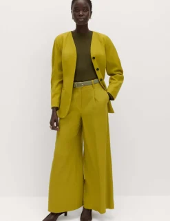 Pleat Front Wide Leg Trousers