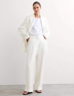 Pleat Front Wide Leg Trousers