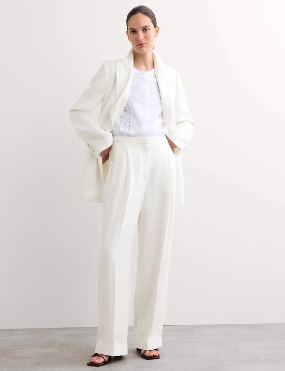 Pleat Front Wide Leg Trousers