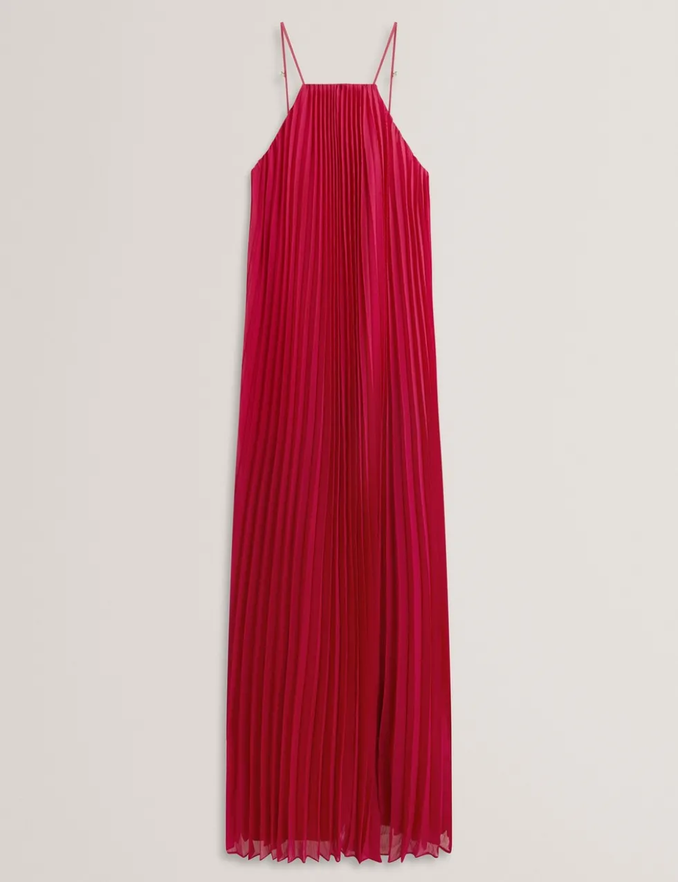 Pleated Halter Neck Maxi Waisted Dress