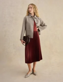 Pleated Knee Length Shift Dress