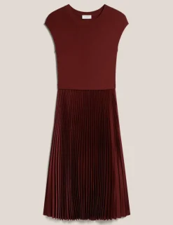 Pleated Knee Length Shift Dress