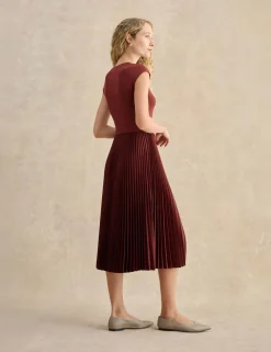 Pleated Knee Length Shift Dress