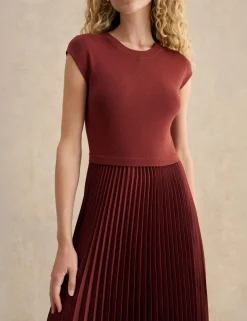 Pleated Knee Length Shift Dress