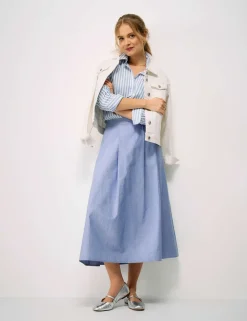 Pleated Midi Skirt with Linen