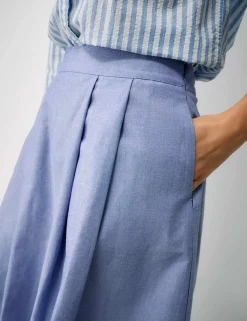 Pleated Midi Skirt with Linen