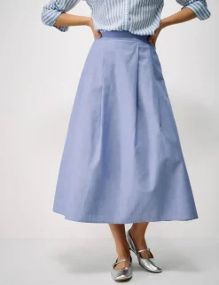 Pleated Midi Skirt with Linen
