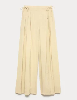 Pleated Tie Side Wide Leg Trousers