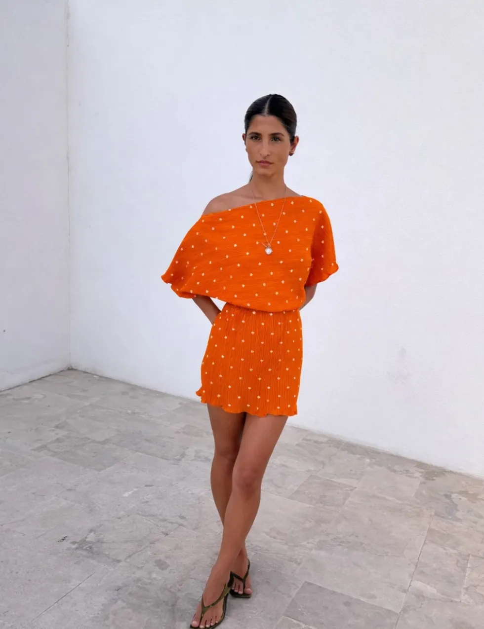 Plissé One Shoulder Mini Waisted Dress