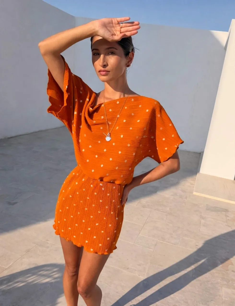 Plissé One Shoulder Mini Waisted Dress