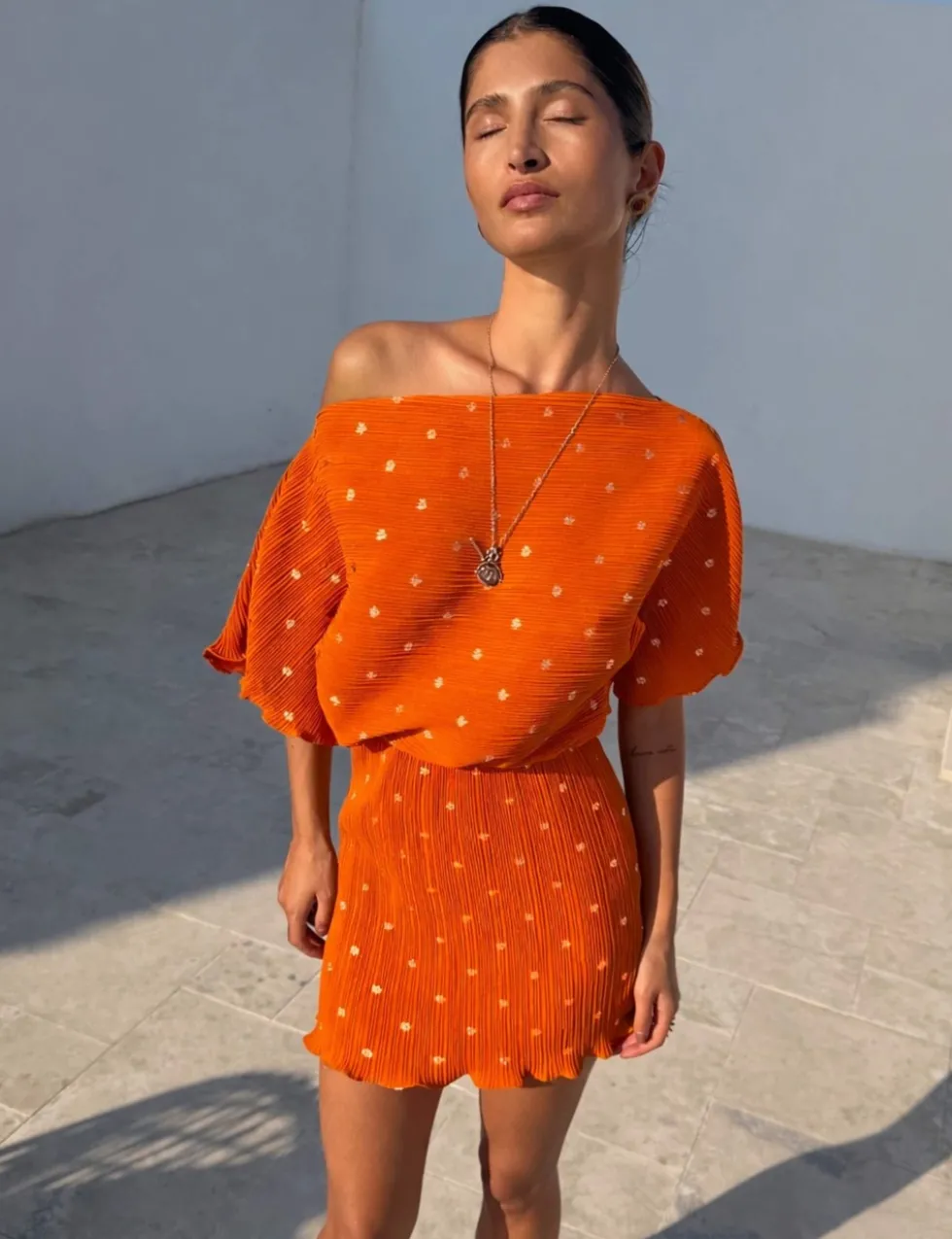 Plissé One Shoulder Mini Waisted Dress