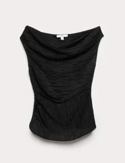 Plisse Asymmetric Neck Bardot Top
