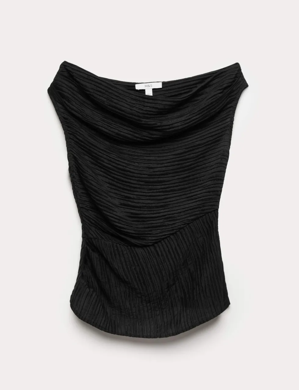 Plisse Asymmetric Neck Bardot Top