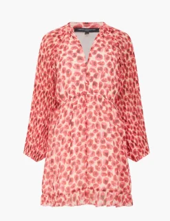 Plisse Floral V-Neck Ruffle Mini Shift Dress