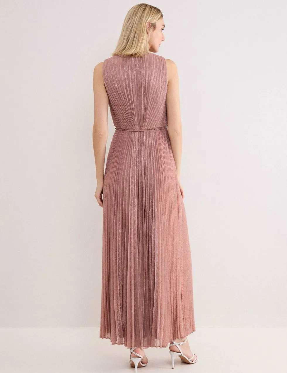 Plisse Metallic Midi Waisted Dress