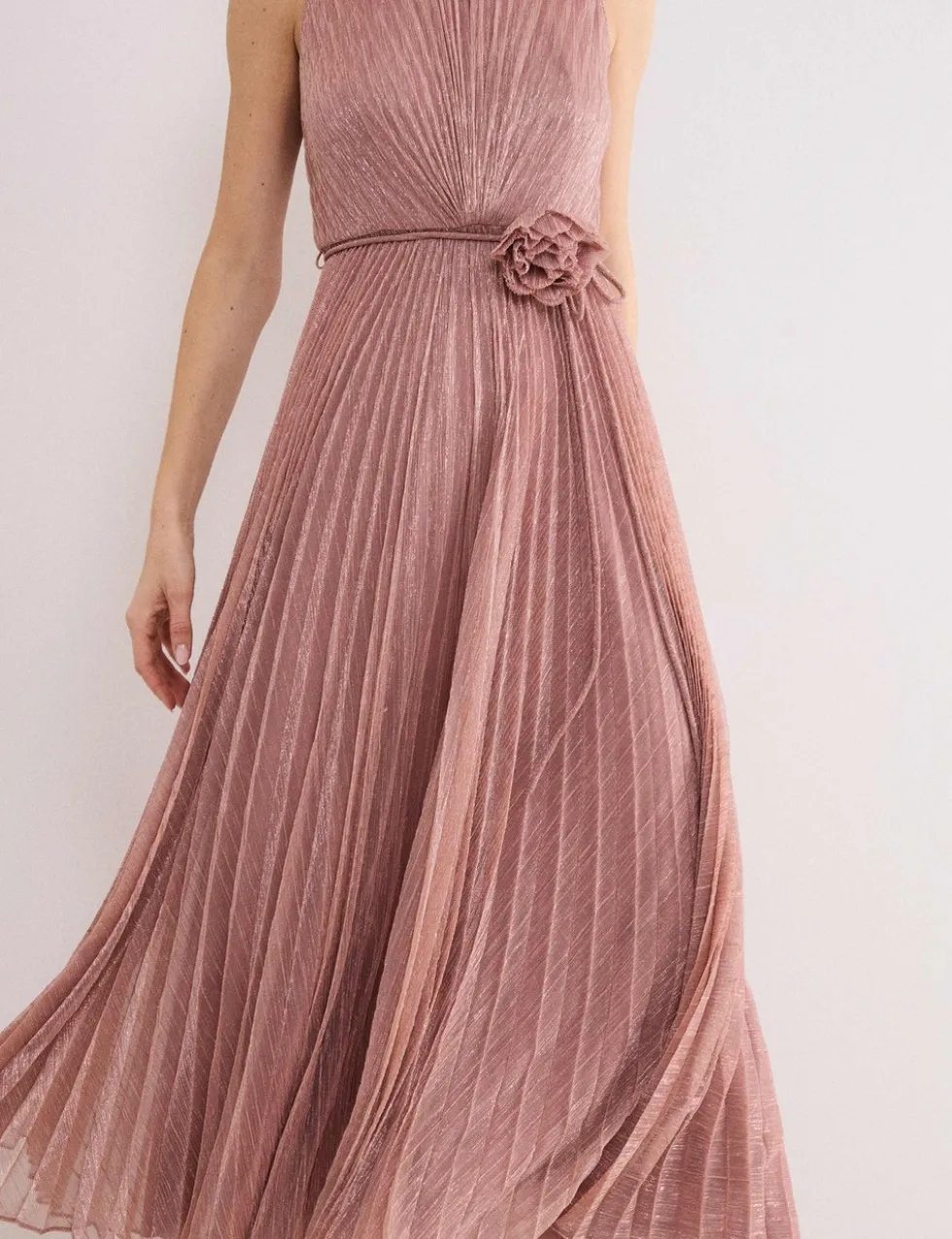 Plisse Metallic Midi Waisted Dress