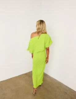 Plisse One Shoulder Midaxi Waisted Dress