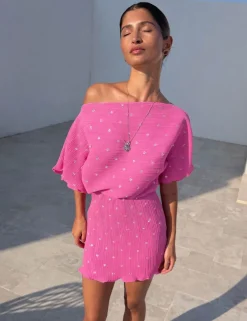Plisse Petal One Shoulder Mini Dress