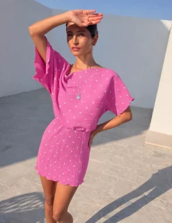 Plisse Petal One Shoulder Mini Dress