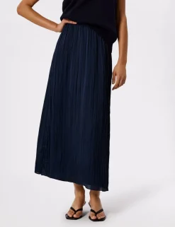 Plisse Pleated Midi Column Skirt