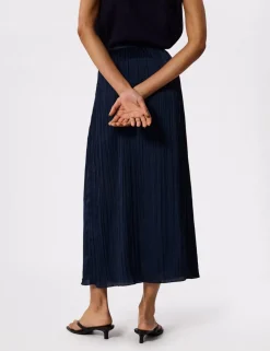 Plisse Pleated Midi Column Skirt