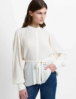 Plisse Waisted Military Blouse