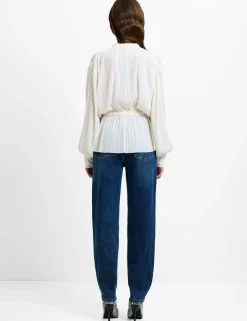 Plisse Waisted Military Blouse
