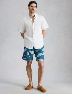Pocketed Abstract Print Swim Shorts