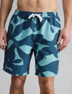 Pocketed Abstract Print Swim Shorts