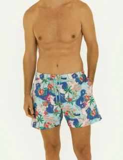 Pocketed Postcard Print Swim Shorts