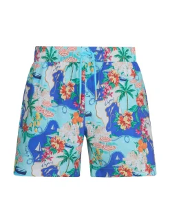 Pocketed Postcard Print Swim Shorts