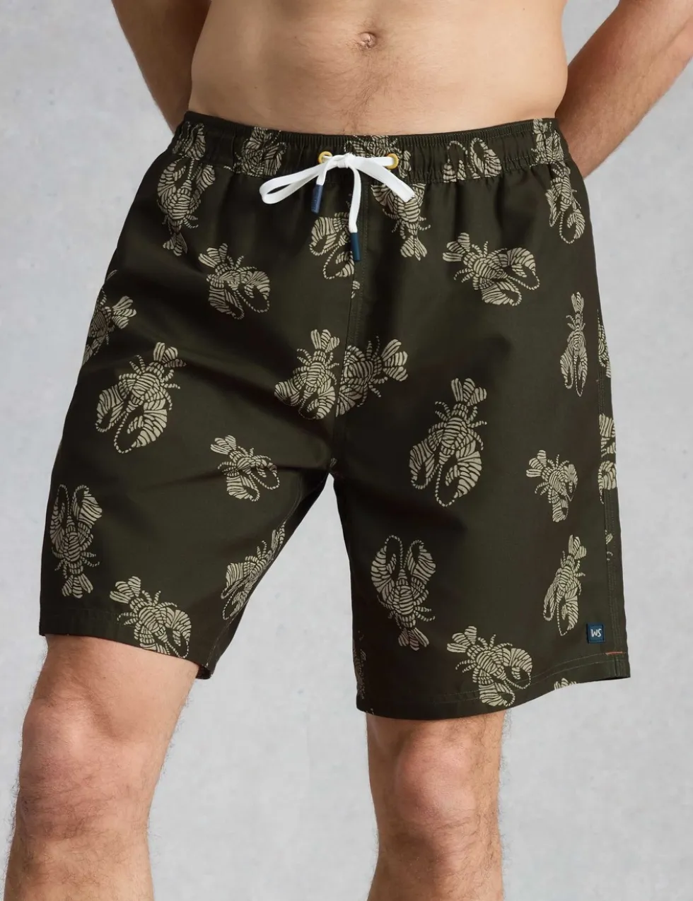 Pocketed Shrimp Print Swim Shorts