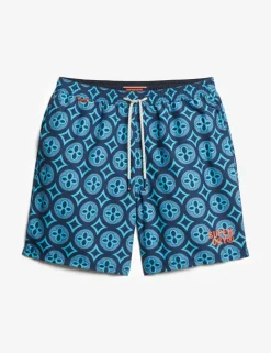 Pocketed Tile Print Swim Shorts
