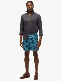 Pocketed Tile Print Swim Shorts