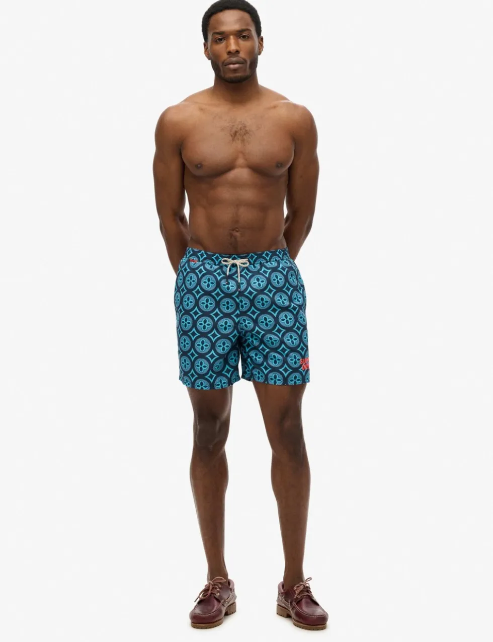 Pocketed Tile Print Swim Shorts