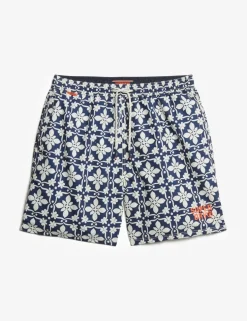 Pocketed Tile Print Swim Shorts