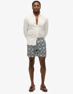 Pocketed Tile Print Swim Shorts