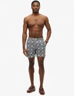 Pocketed Tile Print Swim Shorts