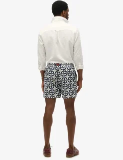 Pocketed Tile Print Swim Shorts