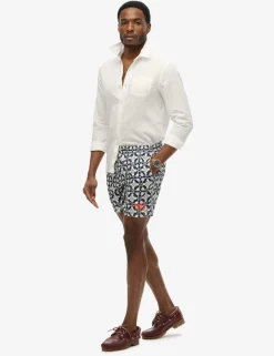 Pocketed Tile Print Swim Shorts