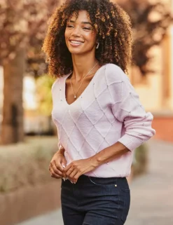 Pointelle Embellished V-Neck Relaxed Jumper