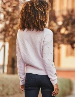 Pointelle Embellished V-Neck Relaxed Jumper