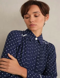 Polka Dot Collared Mini Shirt Dress